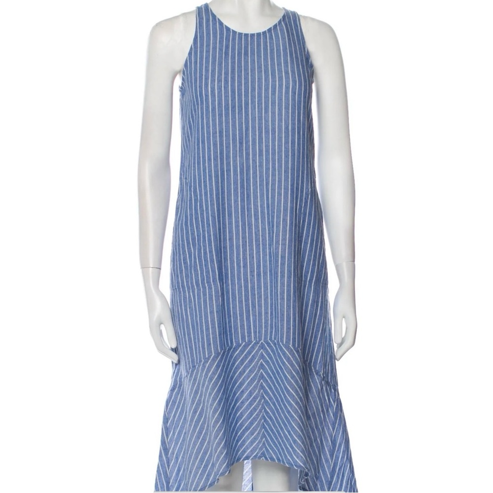 Barneys New York Linen Blue White Striped Dress